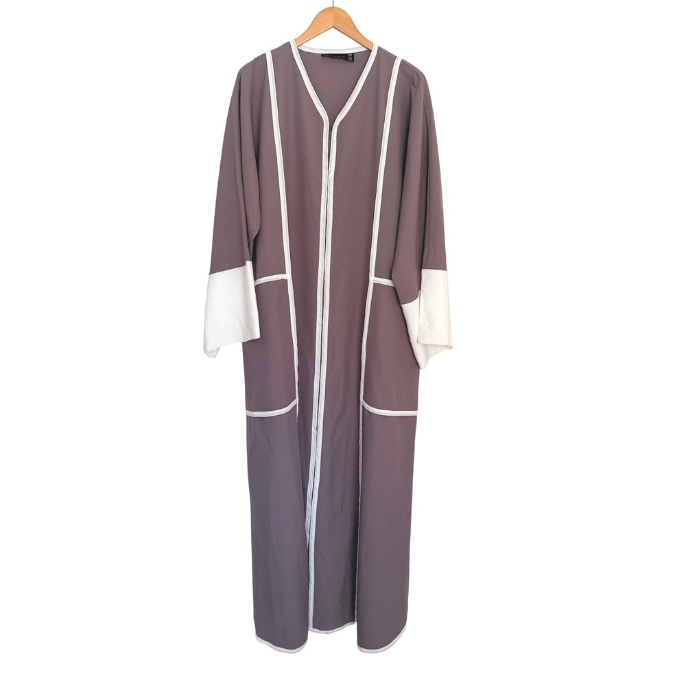 Annah Hariri Abaya Sz 18 Mauve Purple White Trim Long Sleeve Maxi Robe Modest